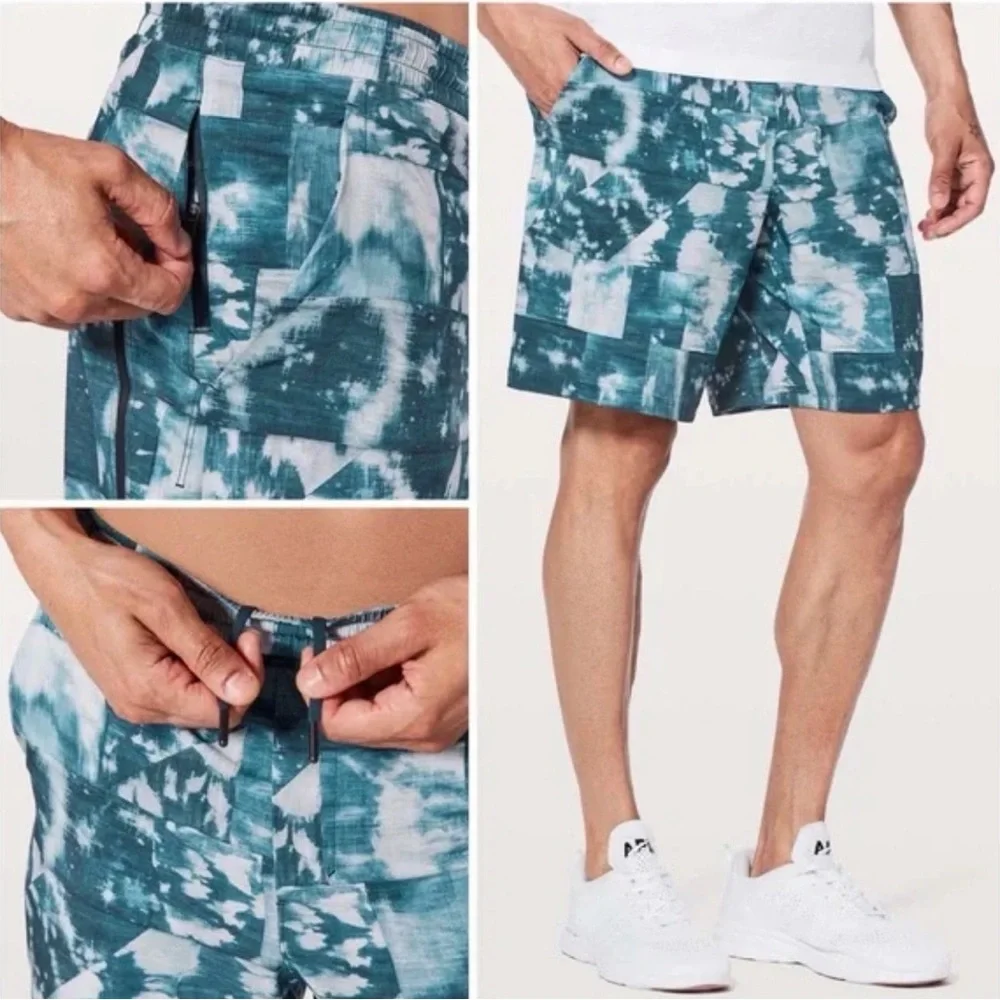Mens Lululemon Pace Breaker Lined Short Large EUC Out Of Mind Bleached Indigo